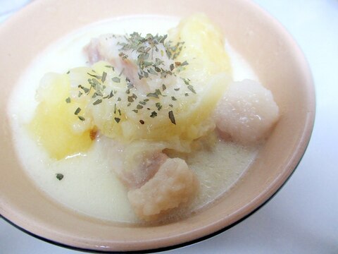 圧力鍋でジャガイモ 塩豚 押し麦のミルクスープ レシピ 作り方 By Mococo05 楽天レシピ